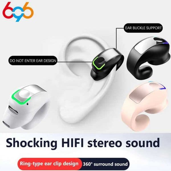 Headset With Microphone Bluetooth 53 Ear Clip Headphone TWS Wireless Earphone Single In-Ear HD HiFi Stereo Touch Control Sports T260525