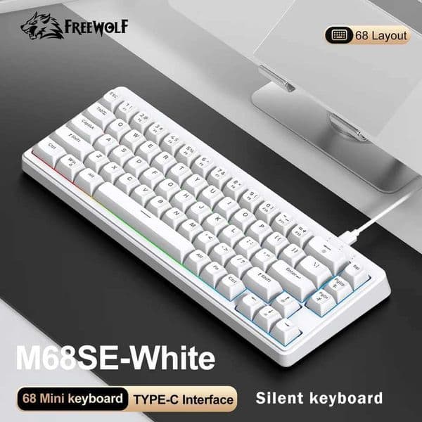 FREEWOLF M68SE 68 Key Mini Wired Keyboard RGB Backlit Type-C 68 layout Compact Gaming Office PC Laptop Z260525