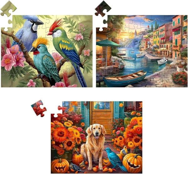 3 Pack 48 Jigsaw Puzzles Elderly Large Piece Puzzle Dog Bird Dementia Alzheimers Products Activities for Seniors Nu X260525