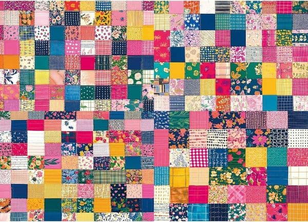 Patchwork Quilt 1000 Piece for Adults Colorful Textile Squares Jigsaw Puzzle Floral Patterns Fabric Scraps Unique Adult with Letters on Back Puzzles X260525