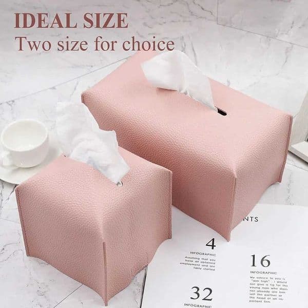 Tissue Box Cover Holder Square with Bottom Belt by Carrots Den - PU Leather Decorative Organizer for Tabletop Bathroom CarJ260525