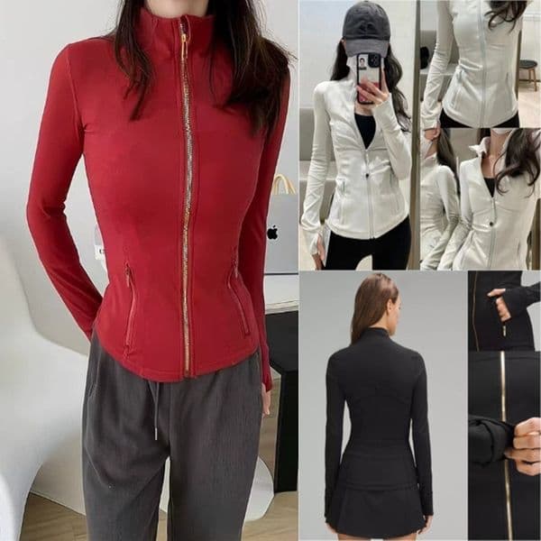 Women's yoga solid color gold zipper polka dot jacket gym outdoor cycling jogging high-quality sports jacket