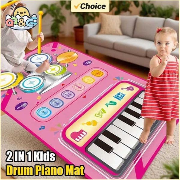 2 IN 1 Kids Drum Piano Mat Floor Keyboard Dance Mat Play Musical Carpet Music Instrument Toy for Toddlers Girls Boys Xmas Gifts L260525