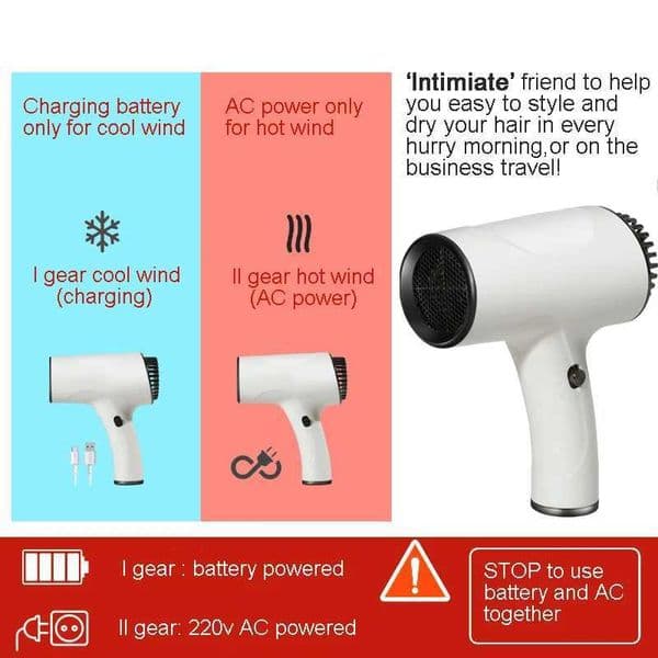 220v Cord And Cordless Dual Use Hair Blower Hot Cold Even Wind 2 Gears Portable Mini Hair Dryer For Home Travel Art Making L260525