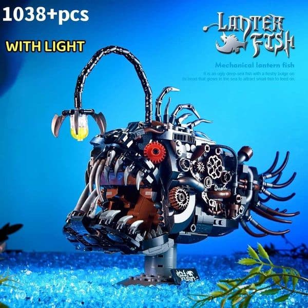 Creative Mechanical Lantern Fish Sea Biology Life Set Light Building Blocks Bricks Animal World Model Boys Assembly Toy Kid Gift L260525