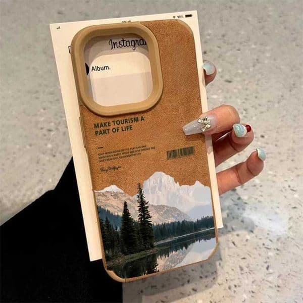 For 17 16 Pro Max 15 14 13 12 11 Case Mountain Motif Lake Scenery Cover For XS Max XR X 16 Plus Faux Leather Funda L260524