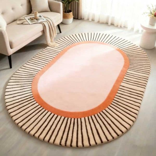 Modern Style Bedroom Decor Line Carpet Anti-slip Carpets for Living Room Thick Plush Lounge Oval Floor Mat Fluffy Soft Study RugJ260525