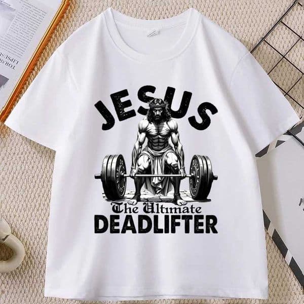 Jesus T Shirt Funny Christian Workout Weightlifting Gym Tee Man Short Sleeve Tshirts Clothing Streetwear Male Tee Tops C260525