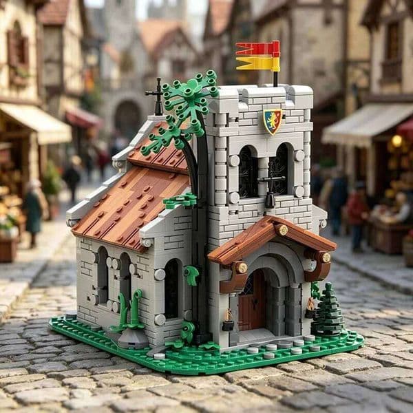 1449pcs Medieval Street View Building Blocks Lion Knight Castle Church Model Bricks DIY Assembly MOC Architecture Best Gift 26L0525