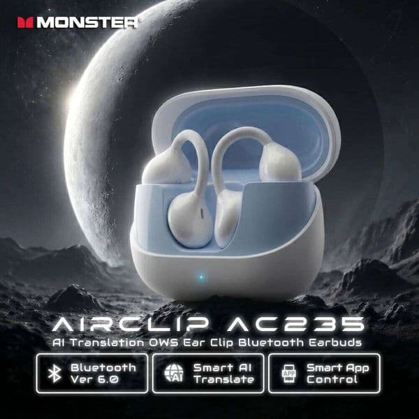 Monster AirClip AC235 AI Translator Ear Clip Earbuds HiFi Stereo BT 6.0 Headphone TWS Wireless Sport Earphone with APP 26L0525