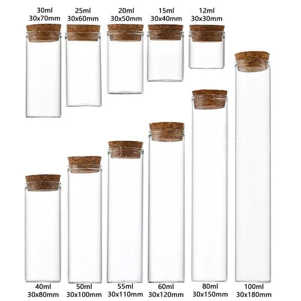 10ml15ml20ml30ml40ml50ml55ml60ml80ml100ml Cork Stopper Dragees Jars BottlesSmall Glass Test Tube with Cork 20 pieces 260525