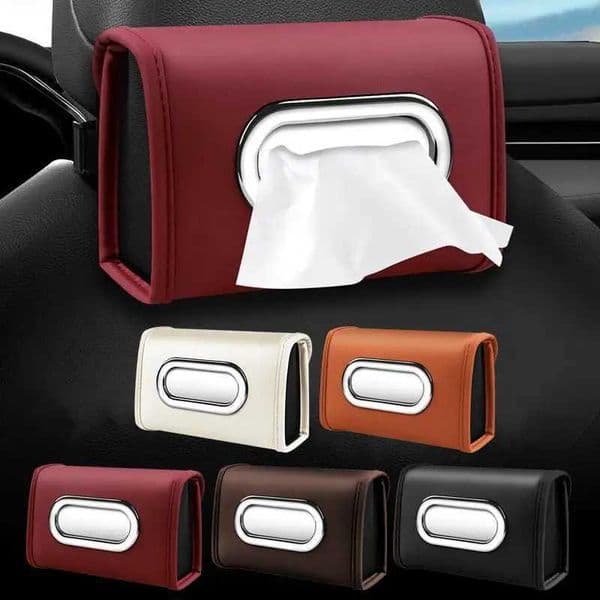 SUSU Car Tissue Box Holder PU Leather Car Center Console Armrest Napkin Box Hanging Multi-Functional Tissue Box Tissue Bag R260525