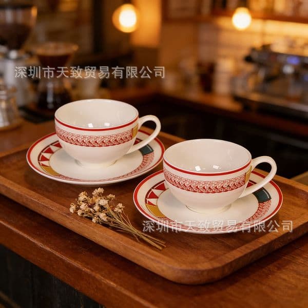 Bone china coffee cup and saucer set, saddle edge design, light and smooth, high temperature resistance