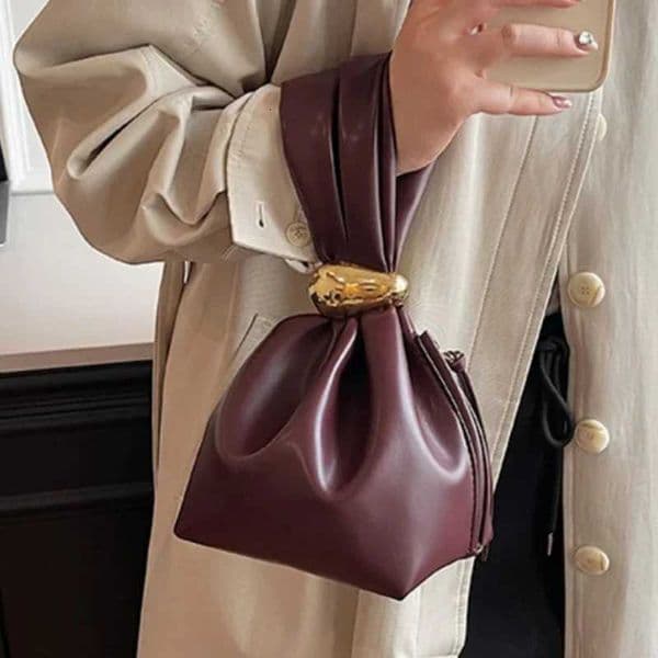 Design Mini Pu Leather Dumpling Niche Clutch Bags for Women Fashion Knotted Female Retro Shoulder Bag Wrist Handbags and PursesZHR260525