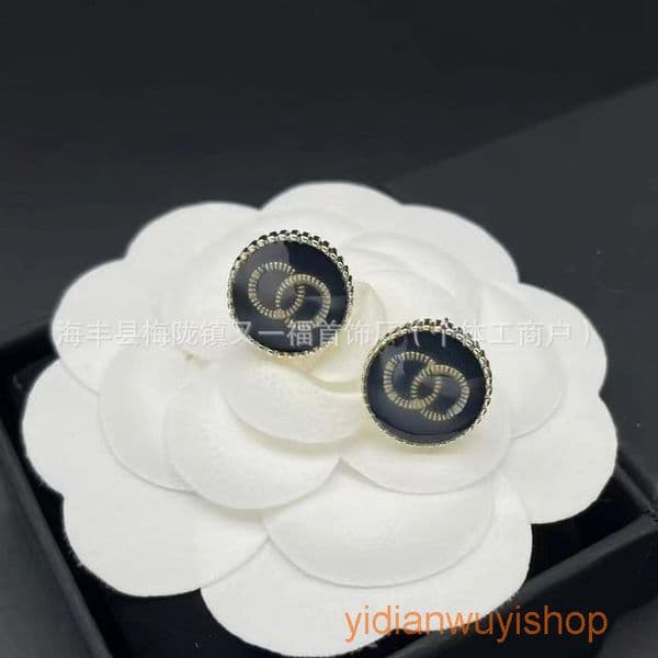 Designer earrings channels Double C black resin round classic stud earrings cc earrings