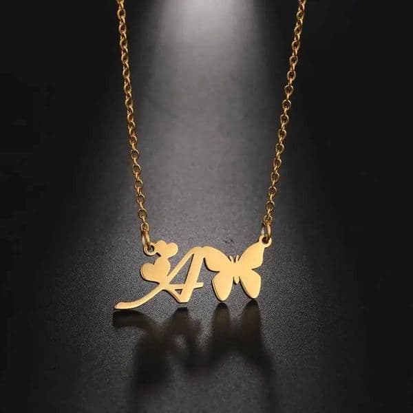 Cazaor A-Z Letters Butterfly Pendant Necklace Gold Color Stainlesss Steel Chain For Women Anniversary Gift Fashion Jewelry Z260525