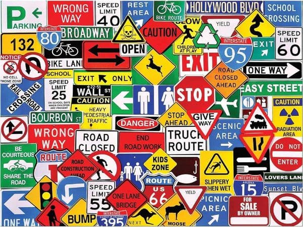White Mountain Puzzles Road Signs - 500 Piece Jigsaw Puzzle X260525
