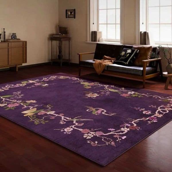 Retro Style Bedroom Decor Purple Carpet Large Area Carpets for Living Room Washable Study Soft Floor Mat Anti-slip Cloakroom RugJ260525
