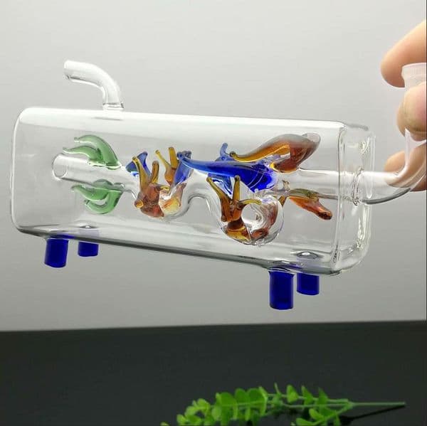 Hookahs Blue hollow stainless steel hoses glass bongs accessories Glass Smoking Pipes colorful mini