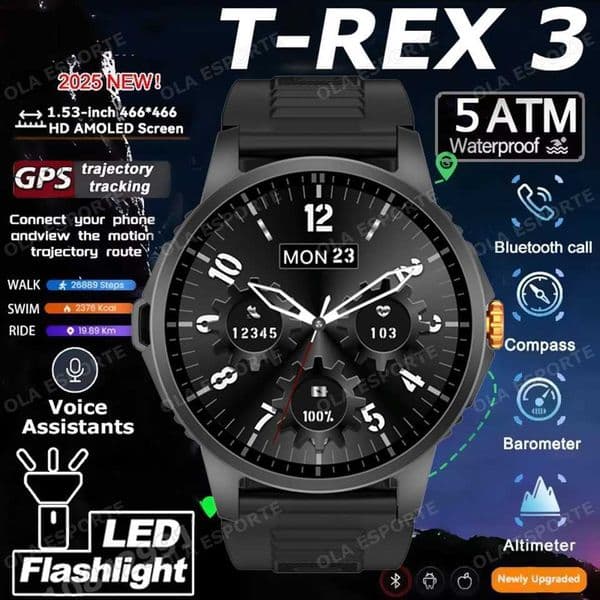 2025 New Mens GPS Sports Smart Watch 153 AMOLED Display LED Flashlight Heart Rate Bluetooth Call 5ATM Waterproof Smartwatch T260525