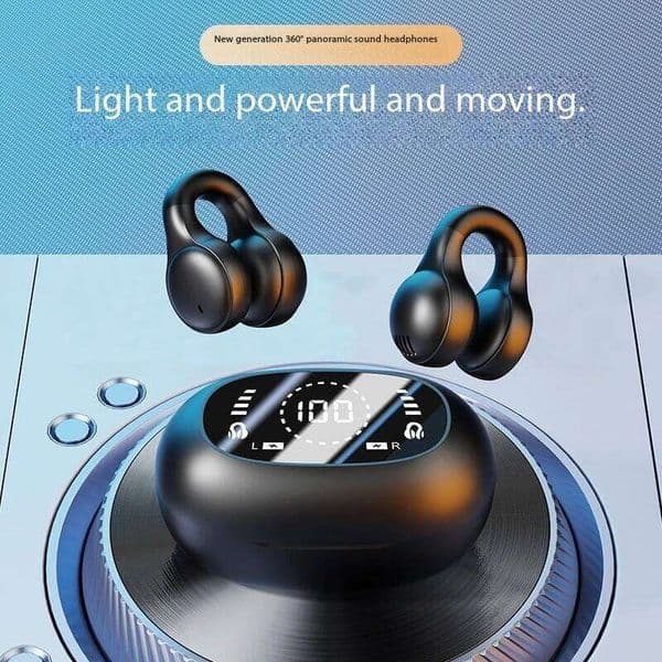 New Mirror-Style Digital Display Soft Silicone Ear Clip Wireless BT Headphones with Noise Reduction, High-Definition, and Lossless f 26Y0522