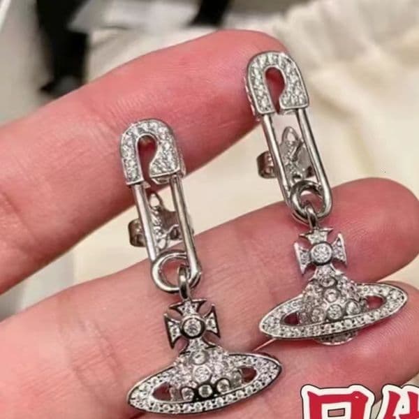 Viviane Vivienme Western Earings Designer Pin Orb Earring For Woman Diamond Saturn Earring Paperclip Earrings Full Diamond
