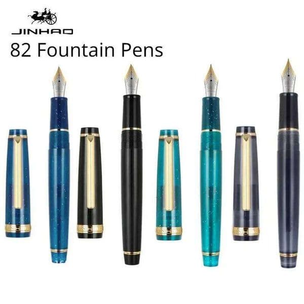 Jinhao 82 Fountain Pen Gold Trim Acrylic Barrel Fine Nib for Writing Calligraphy Signature School Office Supplies Stationery 26Y0525