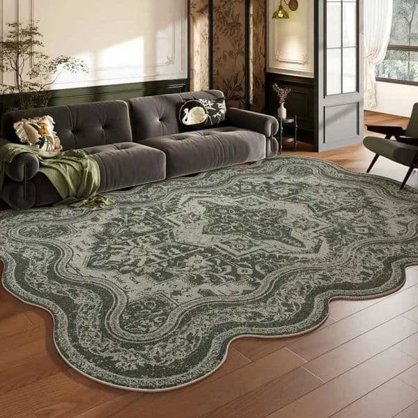 VIKAMA Vintage Bohemian Rug Irregular Waterproof Non-Slip Carpet for Lounge Coffee Table Living RoomJ260525