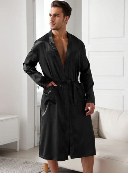 Comfortable Mens Black Satin Pajama Set VNeck Long Sleeve Robe With Shorts Casual Sleepwear And Homewear For Summer Plus Size 260521