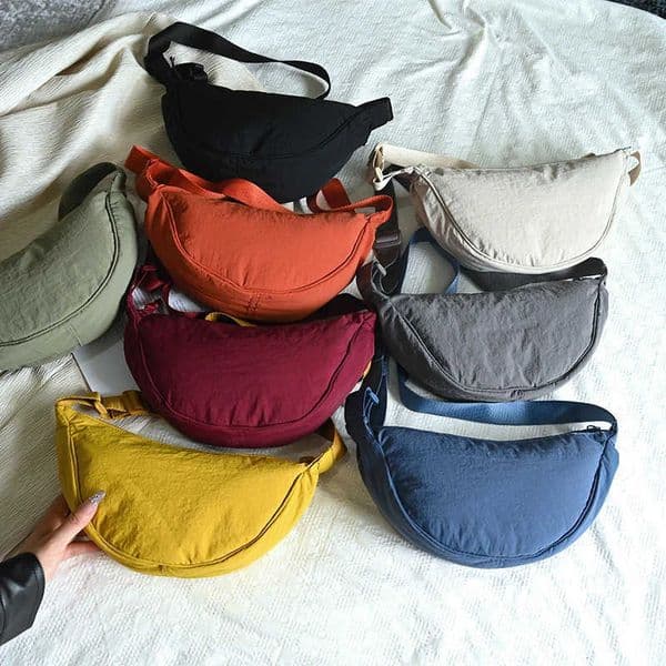 New Simple and Casual Solid Color Nylon Large Capacity Womens Dumpling Bag Shoulder Bag for Travel and CommutingR260525