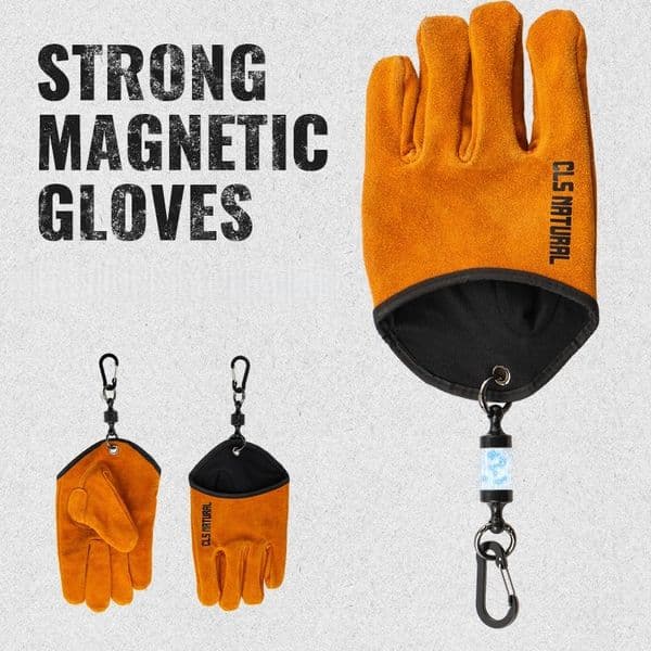 CLS BBQ Gloves Heat Resistant Leather Camping Grilling Gloves Top Grain Cowhide Fireplace Welding Safety Work Mitts with Magnet