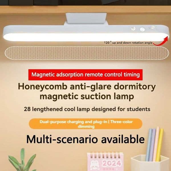Magnetic LED Desk Lamp Eye Care Dimmable Study Light with 3 Colors USB Rechargeable Clamp Light for Bedroom Dormitory ReadingR260525