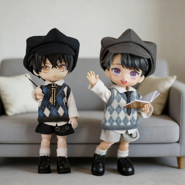 OB11 Vintage British Uniform Doll Clothes Argyle Grid Vest Beret Outfit Multiple Styles Long PantsShorts Stylish Collocation 260525