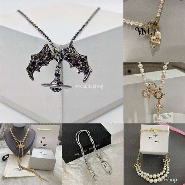 Viviennelys West Wood Pendant Necklaces Pendant Necklaces Designer Jewelry New Western Empress Dowager Earnail Bracelet Saturn Set Art Pearl Black Sier b58