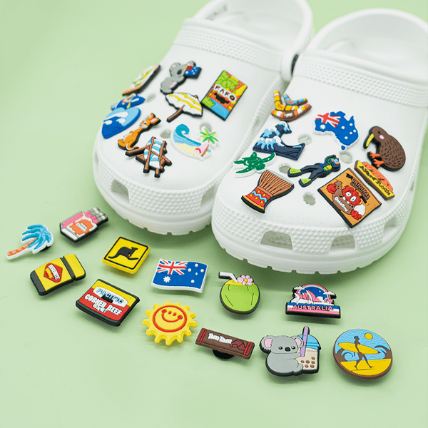 Australia Travel PVC Shoe Charms Cute Kangaroo Koala Wave Surfboard Tree Fruit Food Beach summer styles Pins Sandals Decoration