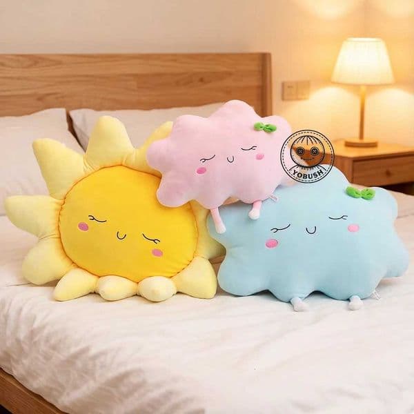 Down Cotton Car Plush Head Pillow Smiling Face Stuffed Sun Pink Blue Cloud Cushion Sofa Chair Decoration Present H260525