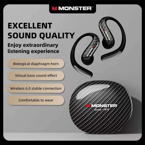 Monster MQO37 Gaming Earphones TWS BT 6.0 Noise Reduction Sport Headphone HiFi Stereo Music HD Call Headphones for 26Y0525