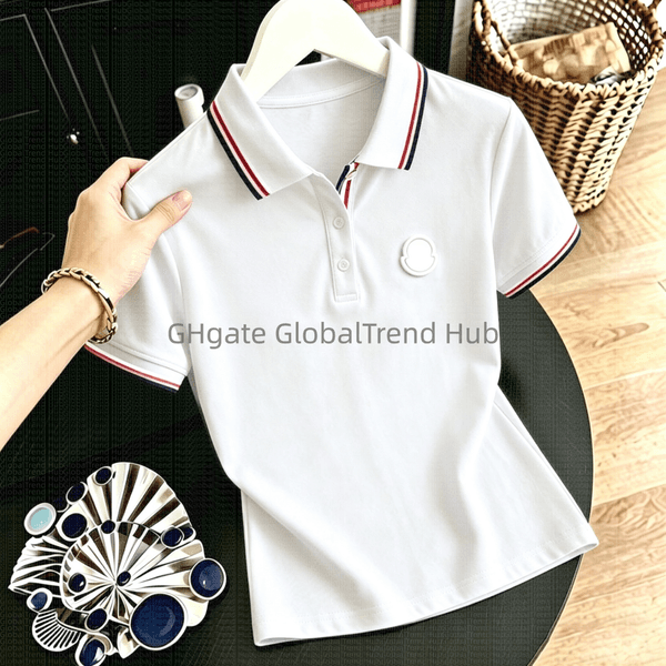 designer clothes women polo women Women's Striped Collar Polo Shirt, Breathable Pique Knit Top, Slim Fit, Casual Daily & Office Wear, Summer Streetwear & Vacation Tee,