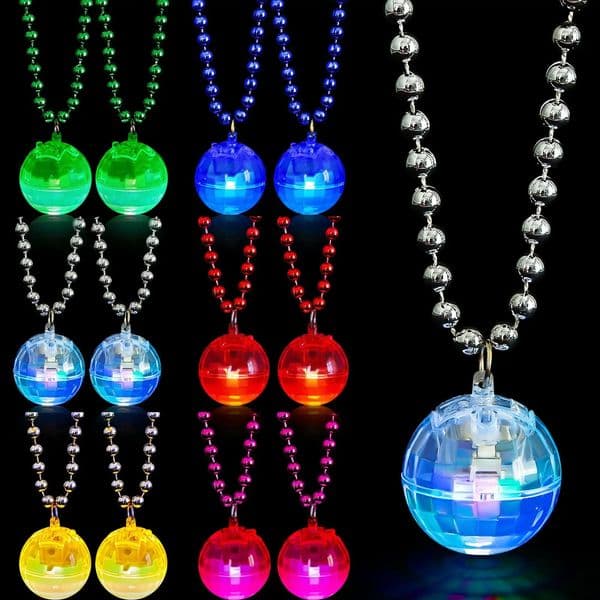 1248 Pcs LED Disco Ball Necklaces Light up Mardi Gras Bead 70s Party Favors Glow in the Dark for Dance Supplies 260525