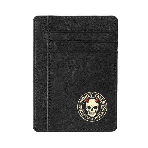 POD.DIY Designer Slim PU Leather Card Holder Money Talks Skull Print Antimagnetic Multi Card Front Pocket Wallet