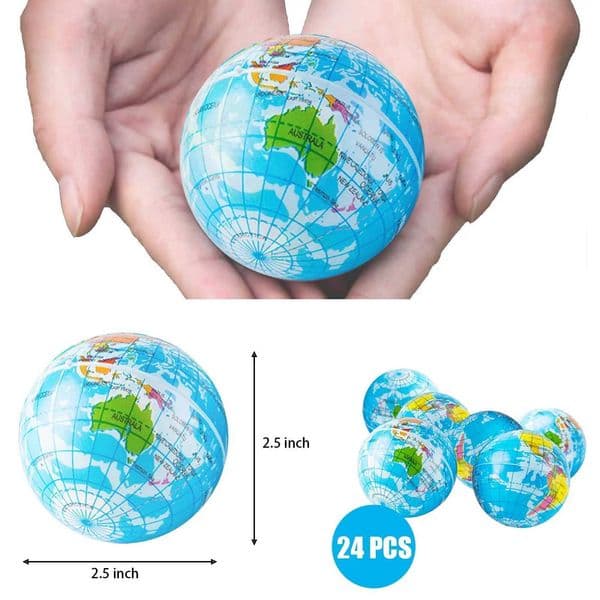 ball Spherical squeeze 2.5 inch elastic earth ball soft earth ball mini foam globe squeeze pressure ball for Kids Birthday party Z260602