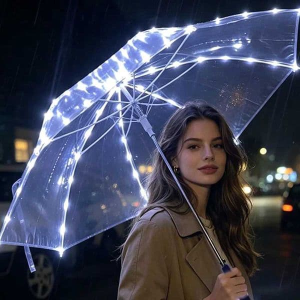 LED Luminous Transparent Umbrella Colorful Light up Long Handle Umbrella Performance Photography Props Wedding Party Supplies L260522