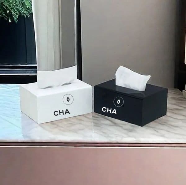 Luxury Designer room Decor High Quality Black Acrylic C Logo Tissue Letter Printing Minimalist Home Furnishing Living Room Desktop Paper Box 6 10