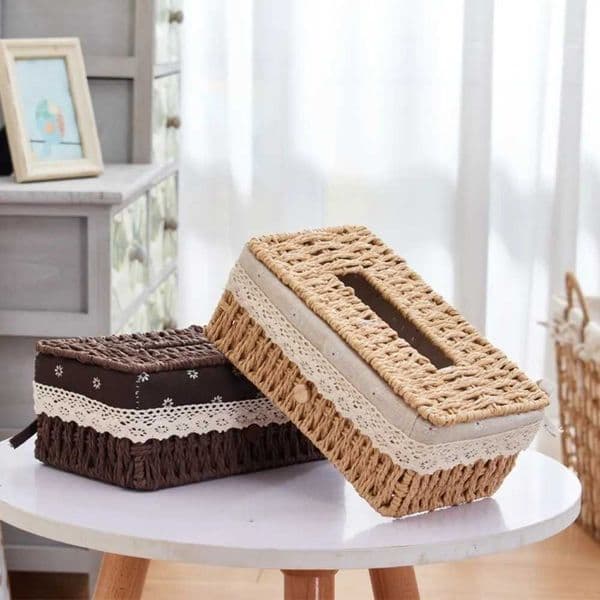 Creative Straw Knitting Basket Tissue Box Handmade Craft Tissue Holder Tissue Dispenser Napkin Boxes Home DecorationJ260525