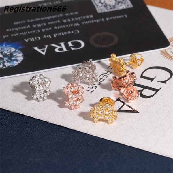 S925 Silver Moissanite Earrings INS New Style Elegant Bitcoin Earrings Hip-Hop Personality Hoop Earrings