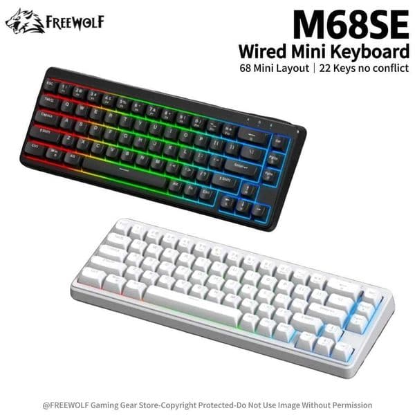 Classic Black White Dual-color M68SE Wired Mini Keyboard FREEWOLF RGB Lighting22 Keys No ConflictType-C Key Cable Separation Z260525