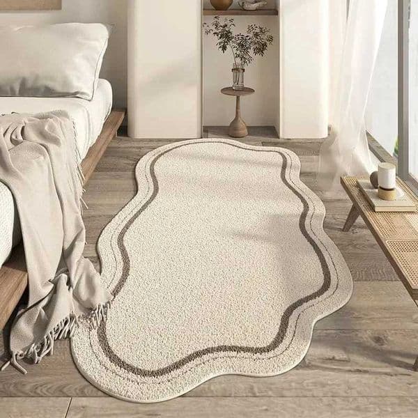 VIKAMA Irregular-Shaped Cream-Colored Rug Modern Minimst Design Velvet Area Rug Suitable for Bedrooms Soft Home Decor Rug W260525