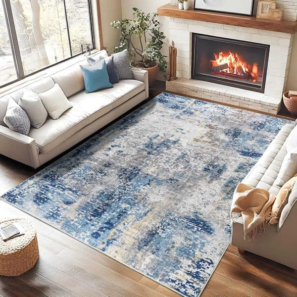 VIKAMA Modern Abstract Washable Area Rugs for Bedroom Stain Resistant Non Slip Large Blue Soft Indoor Carpet for Home DecorJ260525