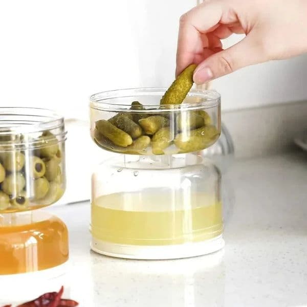 Sealed Jar for Pickle Home Wet and Dry Separation Pickle Jar with Flip Container and Strainer Hourglass Olives Container 260525