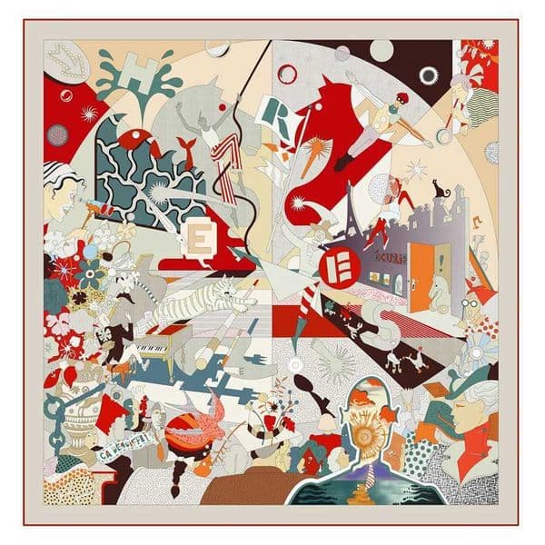 Silk Scarf Women Circus Troup Print Square Scarves Head Echarpes Silk Foulards Femme Wraps Beach Shawl Bandana Lady Hijabs 90CM L260525